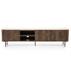 TV meubel Lio - Mango hout & travertin - 200 cm - 3 deurs