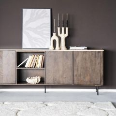 Dressoir Lio - 200 cm - Mango hout & travertin - 3 deurs